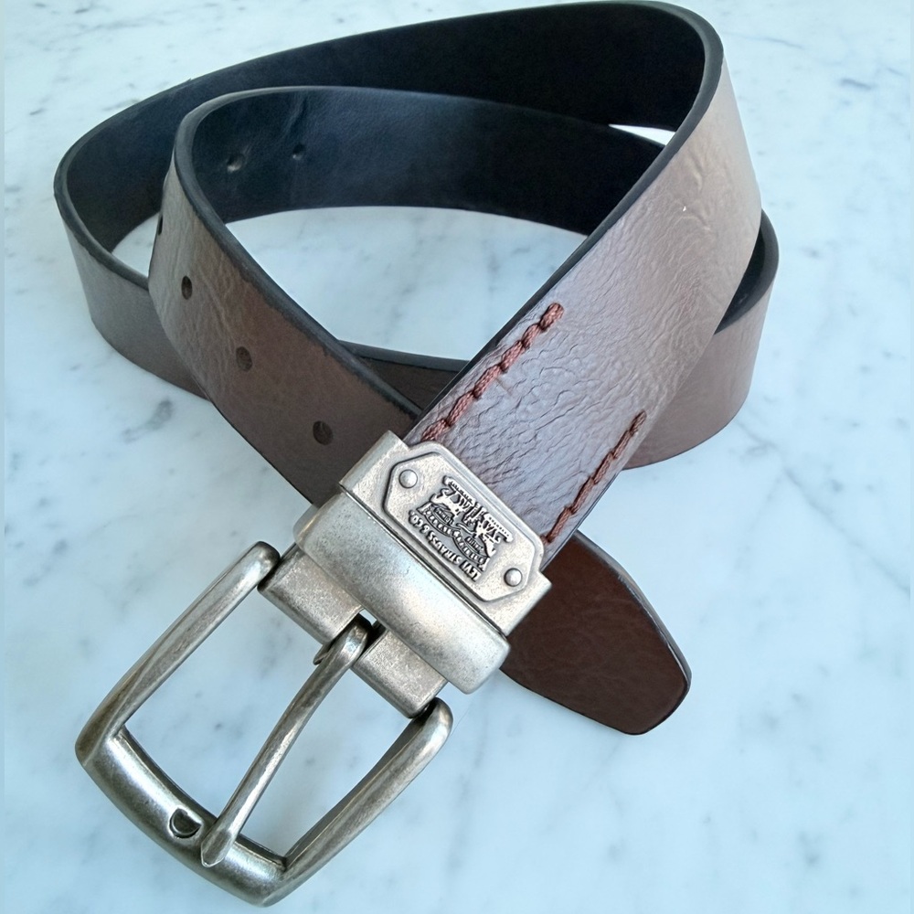 Levi's Reversible Belt Brown Black Silver Buckle Mens Size L 38 - 40